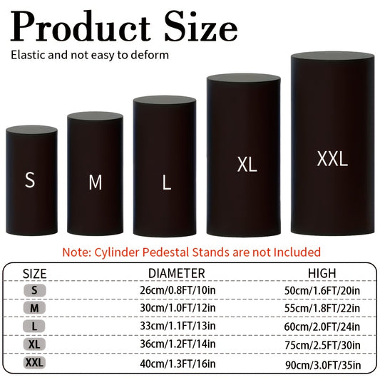 Cylinder Pedestal Stand Covers 5pcs Set – Stretch Fabric Pillar Dessert Table Covers for Wedding, Party & Birthday Decor