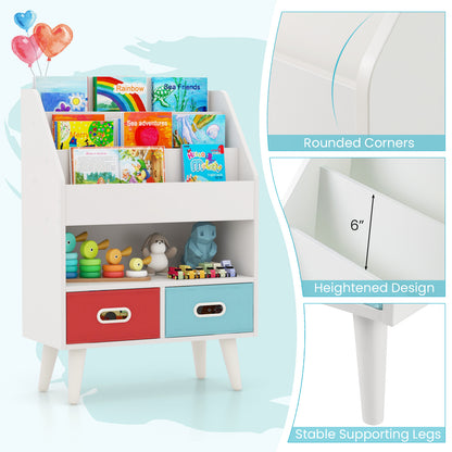 LIFEZEAL Bookshelf, a Display Rack for Kids' Books Featuring Three Tiers, Open Compartments, And Two Fabric Drawers, Serves As a Organizer for Playrooms, Classrooms, And Nurseries, Making It a Perfect Gift for Toddlers Aged 3 And Above