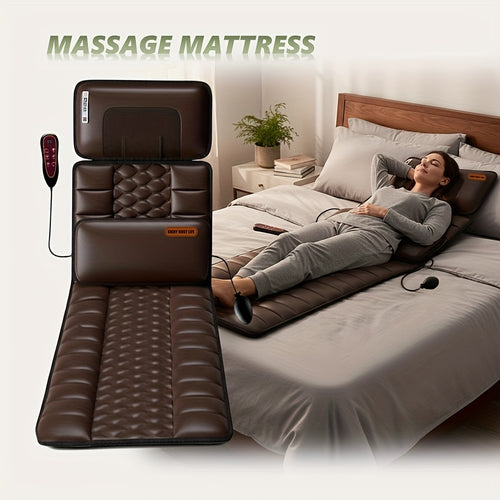 Full Body Shiatsu Massage Mattress – 10-Zone Vibration with Neck Kneading & Hot Compress, 12V Safety Voltage Massage Mat for Back Neck & Waist Relief, Home Relaxation Gift for Men Women
