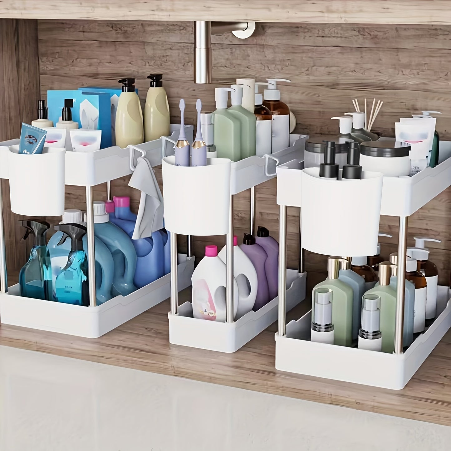 3pcs Under Bathroom Sink Organizers and Storage, Bathroom Counter Organizer, Bathroom Cosmetics Storage Rack, Bathroom Cosmetics Storage Rack, Suitable for kitchens and bathrooms, large, medium and small sizes