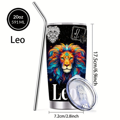 Zodiac Sign Design Coffee Mug, 304 Stainless Steel Insulated Tumbler With Lid & Straw, Beverage Container Or Travel Cup For Hot & Cold Drinks, 20oz Camping Drinkware, Ideal Gift For Men, Women, Birthday, Holiday, Parties, Thanksgiving Day, Christmas