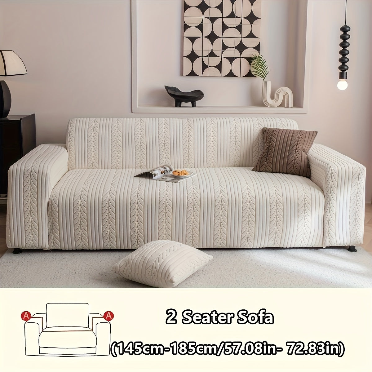 1 Striped Sofa Cover, Washable, Stretchy, Scratch And Slip-Resistant. Fits 1-4 Seaters, White Textured Zigzag Fabric. Great for Decor, Furniture Protection, Classic And Durable Design