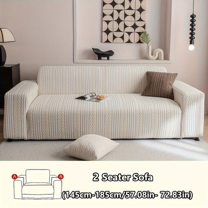 1 Striped Sofa Cover, Washable, Stretchy, Scratch And Slip-Resistant. Fits 1-4 Seaters, White Textured Zigzag Fabric. Great for Decor, Furniture Protection, Classic And Durable Design