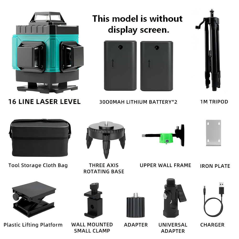 16-line 4D Laser Level 360 Self-leveling - Lazer Leveler Tool With 2x 3000mAh Battery, W/ 39" Laser Level Tripod, Laser Level Tool For Picture Hanging, Construction, Tile, Renovation, Wall Floor Alignment, Home Tool, Laser Level With Tripod