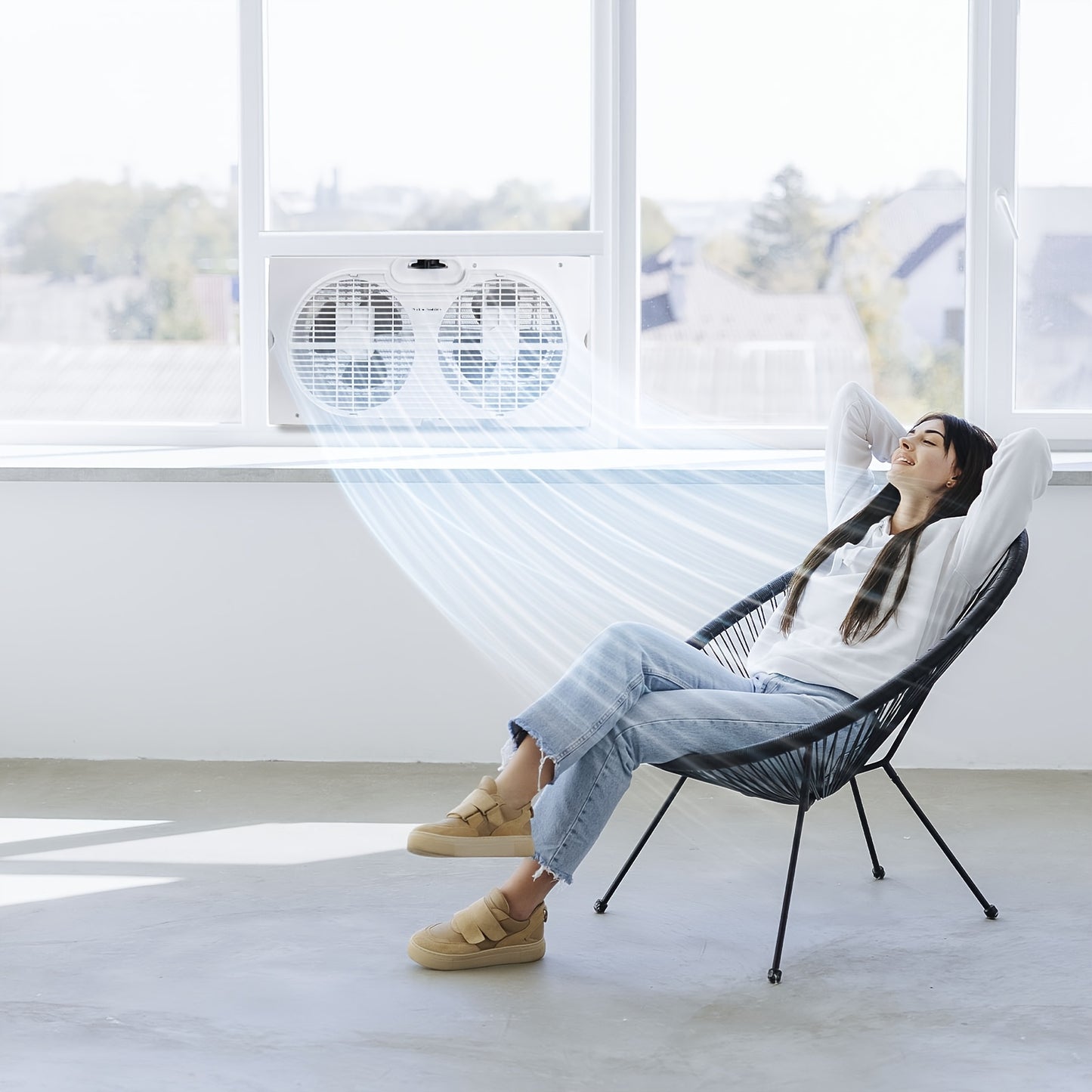 9" Twin Window Fan Manual Control Or Remote Control, 2-Speed/3-Speed Expandable Dual Window Fan for Indoor Use