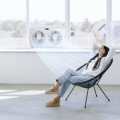 9" Twin Window Fan Manual Control Or Remote Control, 2-Speed/3-Speed Expandable Dual Window Fan for Indoor Use