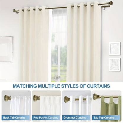 Adjustable Double Curtain Rods Featuring Fluted Ball Finials, Designed for Windows with a Front Diameter of 5/8 Inches And a Back Diameter of 1/2 Inches, Available in Sizes 28"-48", 48"-84", And 84"-120"