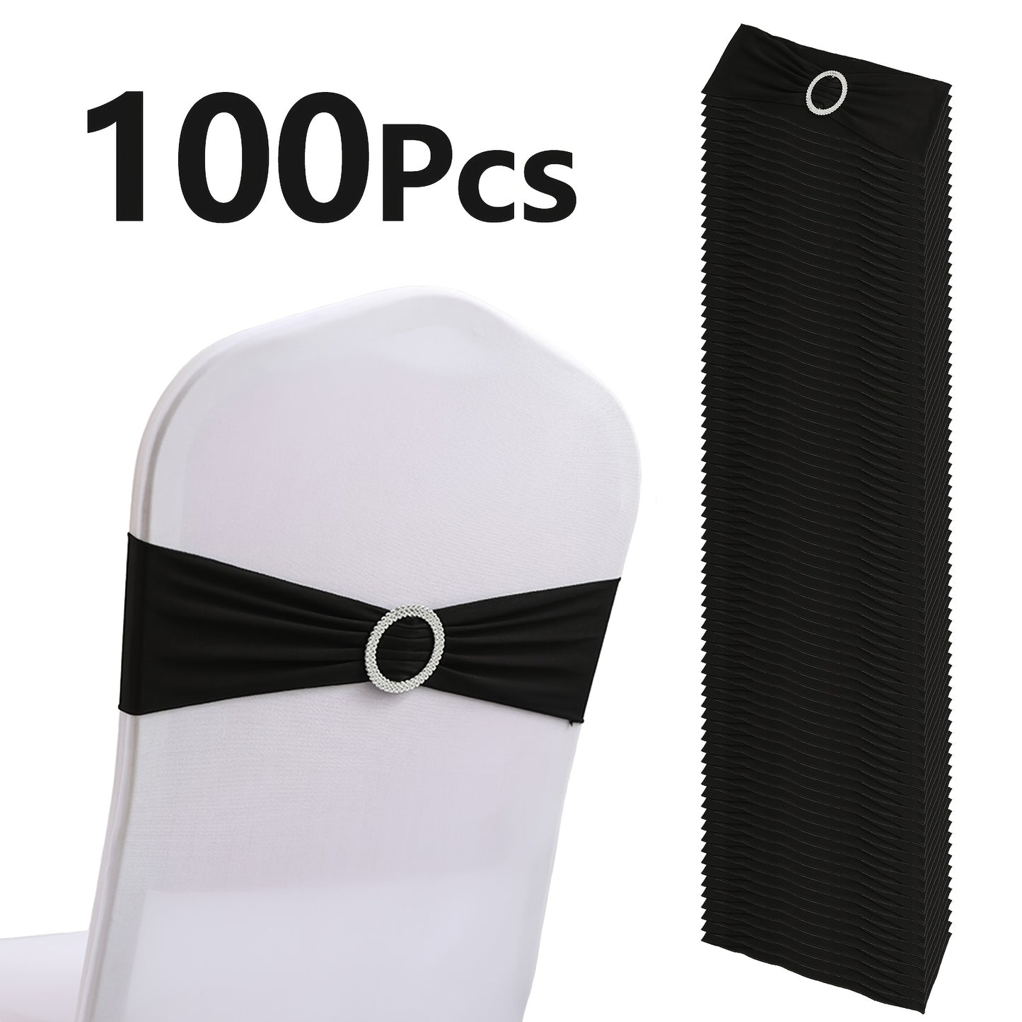 100pcs Milk Milk Fiber Fabric & High-Stretch Spandex Blend Theme Chair Sashes | Resilient Dining Chair Sash Bands with Buckle & Snap-Back Elasticity for Wedding, Party, Banquet Decor