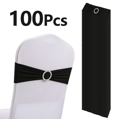 100pcs Milk Milk Fiber Fabric & High-Stretch Spandex Blend Theme Chair Sashes | Resilient Dining Chair Sash Bands with Buckle & Snap-Back Elasticity for Wedding, Party, Banquet Decor
