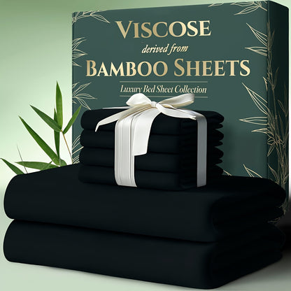 6pcs Cooling Bamboo Bed Sheets Sets - Ultra Soft & Luxuriously Keep Cool In Summer, 17" Deep Pocket, Double Stitching - Cooling Fiber Bed Sheets