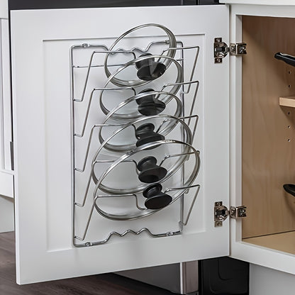 1pc Of A Sturdy Metal Organizer for Hanging Pot Lids, Designed As A Multi-Level Wall-Mounted Storage Solution for Pots And Lids, Ideal for Saving Space In Kitchens At for Home Or In Restaurants