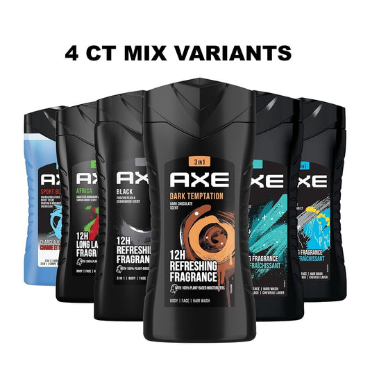 AXE Body Wash for Men 4-Pack Mix Variants Set | Long Lasting Freshness Sage Scent 250ml Each Shower Gel Bundle
