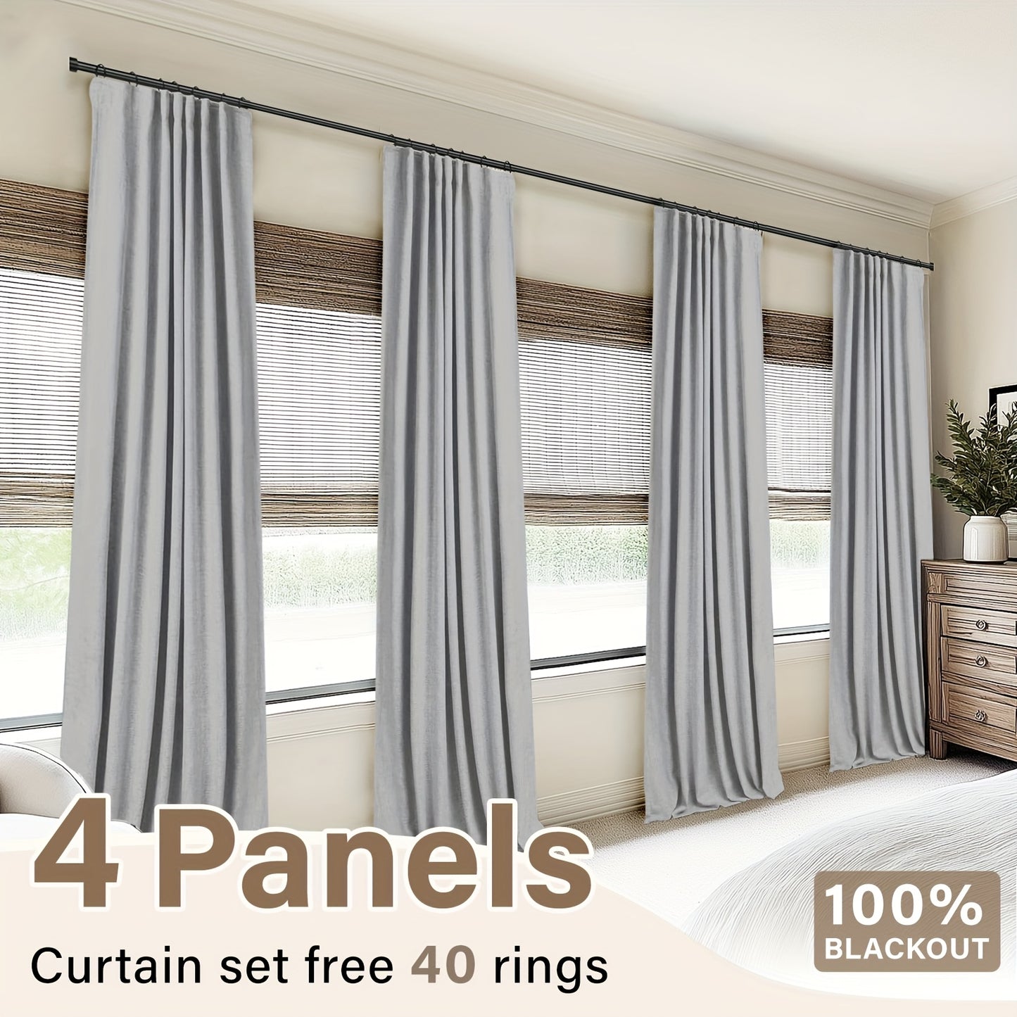 4 Panels 100% Blackout Curtains for Living Room - Faux Linen Textured Curtains 4 Panel Set- Complete Thermal Insulated Drapes for Bedroom with Clip Rings Or Rod Pocket Options for Ultimate Darkness And Energy Efficiency Home Decor