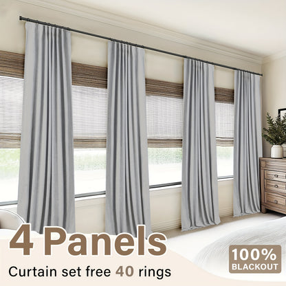 4 Panels 100% Blackout Curtains for Living Room - Faux Linen Textured Curtains 4 Panel Set- Complete Thermal Insulated Drapes for Bedroom with Clip Rings Or Rod Pocket Options for Ultimate Darkness And Energy Efficiency Home Decor