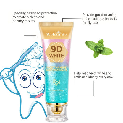 [Ideal Oral Hygiene Gift] 9D Niacinamide Toothpaste, -Removing, Refreshing Breath & Deep Cleansing, Protect Tooth Enamel, European Formula with Minty Fresh Breath, Gentle on Gums, Travel-Size, Ideal Oral Hygiene Gift for Women & Men, Suitable for Everyday
