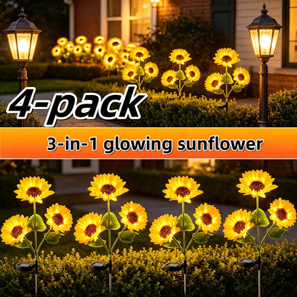 4/8 Solar-Powered 3-in-1 Sunflower LED Garden Light, Home Garden Ambient Light, Yellow Flower Decoration, IP44Waterproof, Lawn Path Landscape Light, Suitable For Patio, Terrace, And Path Lighting Decoration, Mother'S Day And Housewarming Garden Gift