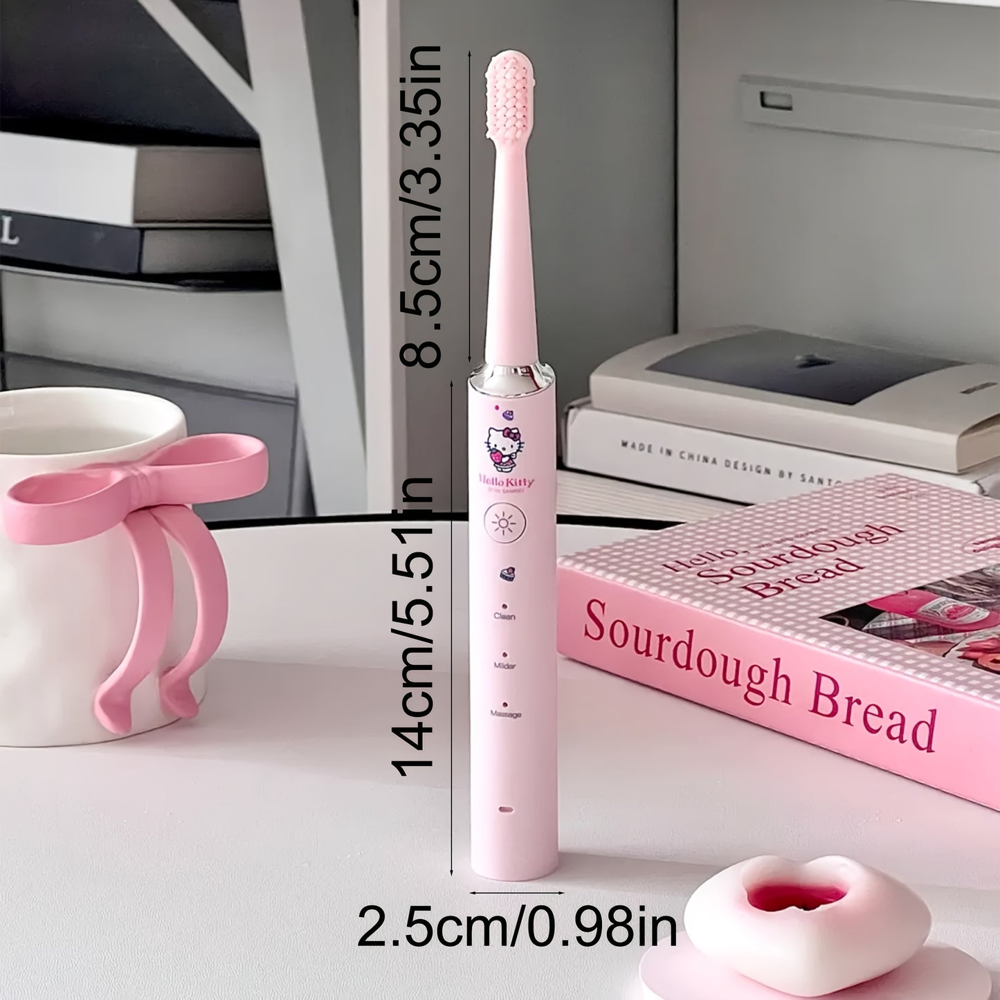 Sanrio Electric Toothbrush Hello Kitty & Pochacco - 4 Cleaning Modes, 4 Intensity Levels, 3 Replacement Brush Heads, 2-Minute Smart Timer, Cute Design Gift for Girls, Birthday, Graduation, Christmas