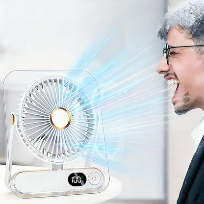 Portable USB Rechargeable Desk Fan with 3000mAh Battery - Ultra-Quiet 5-Speed Adjustable 180° Foldable Design, Digital Power Display, Acrylic Material for Home Office Travel, Versatile Cooling Device, Lightweight Cooling Fan