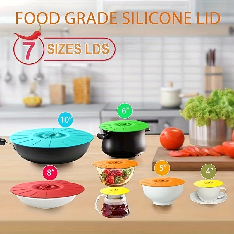 7 Pack Silicone Lids for Bowl Silicone Microwave Splatter Cover with 5 Sizes Reusable Heat Resistant Lids Fits Cups, Bowls, Food Storage, Plates, Pots, Pans, Fridge Dishwasher Safe, BPA Free