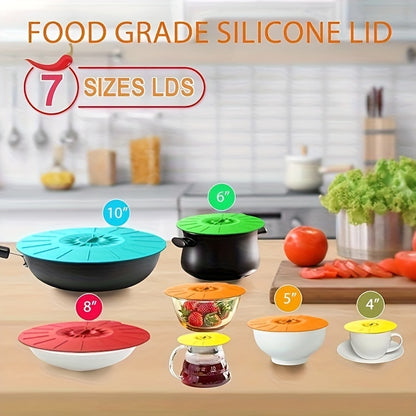 7 Pack Silicone Lids for Bowl Silicone Microwave Splatter Cover with 5 Sizes Reusable Heat Resistant Lids Fits Cups, Bowls, Food Storage, Plates, Pots, Pans, Fridge Dishwasher Safe, BPA Free