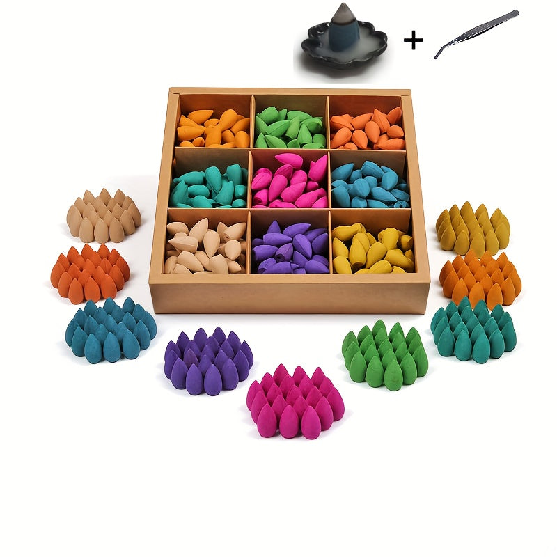 360pcs Backflow Incense Cones, Natural Scents Waterfall Incense, Rose Tulip Jasmine Lavender Rose for Backflow Incense Burner Holder, Natural Meditation Yoga Gift