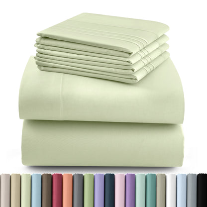 Hannah Bedding Sheet Set - 6 PC Brushed 100% polyester Bed Sheets 16 Inches Deep Pockets - Embroidered & Plain Pillowcases - Hotel Luxury Sheets Bed Set - Soft Bedding Sheets