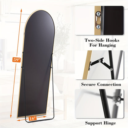 Arched/Rect Full Length Mirror, Full Body Mirror With Stand, Hanging Or Leaning For Wall, Aluminum Alloy Thin Frame Floor Standing For Hotels And Bathrooms