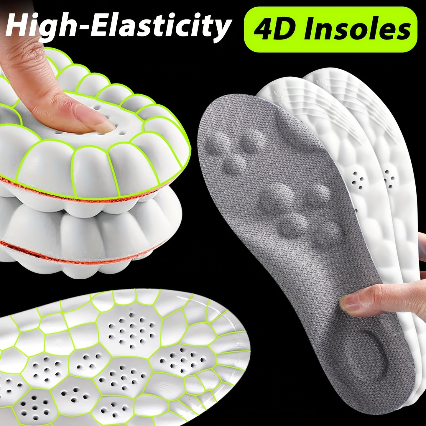 [6pcs of 4D Foam Insoles] - Memory Foam Insoles Designed for Work And Sports for Both Men And Women, Featuring High Elasticity, Comfort, Breathability