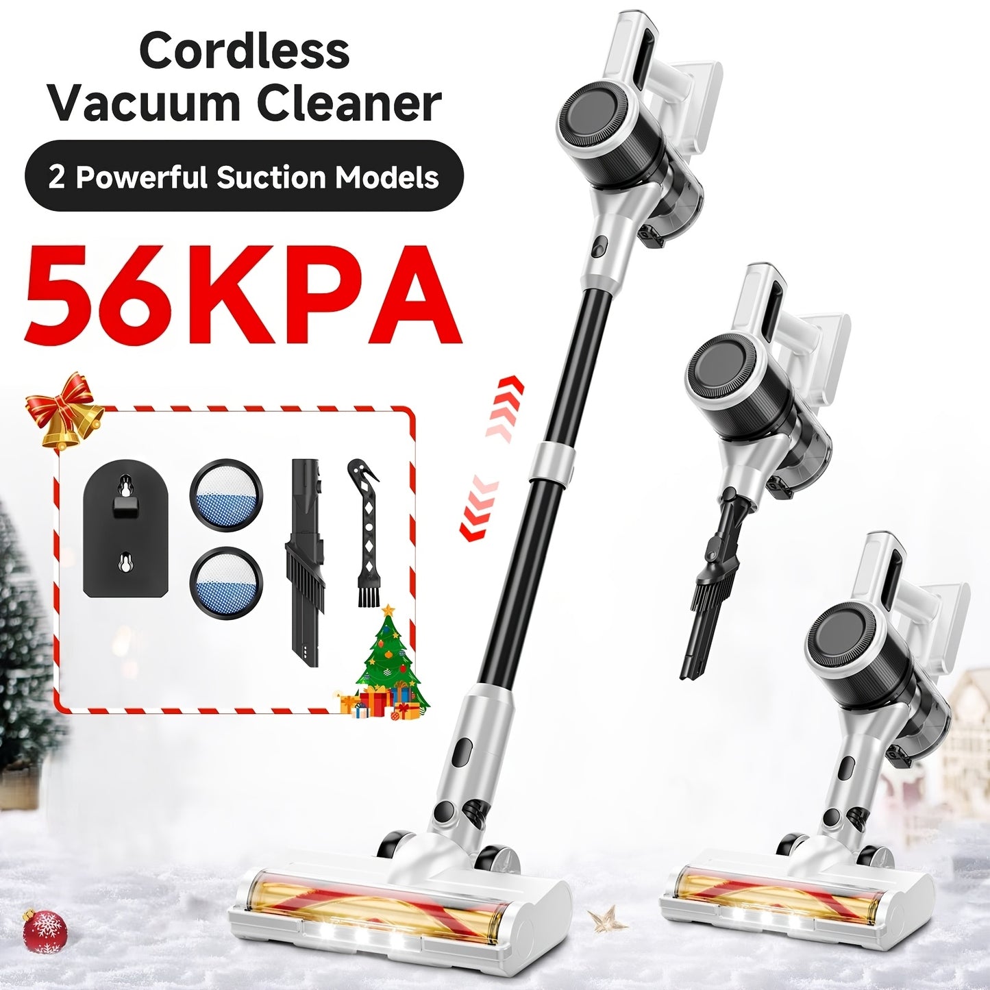 Cordless Vacuum Cleaner for Home - Lightweight, 56-68Kpa Stick Vacuum with Rechargeable Battery, Max 45 Mins Runtime, 8-In-1 Handheld Vacuum for Hard Floors And Carpets Pet Hair