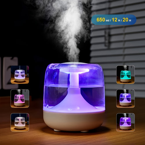 Silent USB Powered Home Humidifier with Seven Color Night Lights, Double Haze, Visible Water Level, 26dB Noise, Long-lasting 24-hour Run - Ideal for Living Room, Bedroom, Office - Perfect Birthday or Christmas Gift, Humidification, More