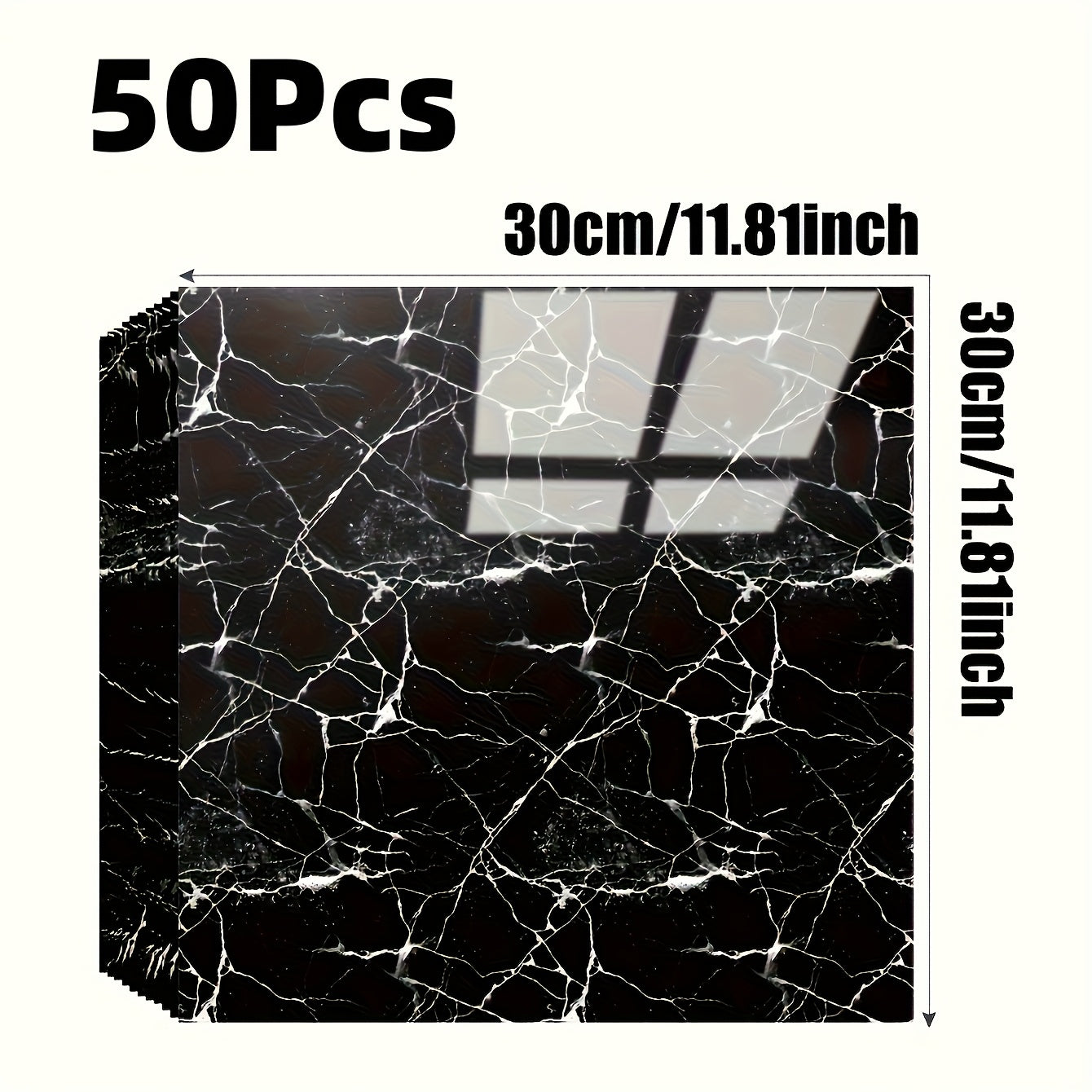 50/100pcs, Glossy Marble Pattern Imitation Tile Self-adhesive Wall Stickers with Texture Peel And Stick Wallpaper, Waterproof Living Room Kitchen Background Wall Stickers, Bathroom Home Wall Stickers, Not High Temperature Resistance