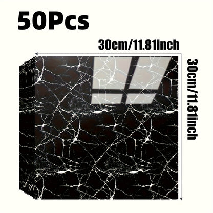50/100pcs, Glossy Marble Pattern Imitation Tile Self-adhesive Wall Stickers with Texture Peel And Stick Wallpaper, Waterproof Living Room Kitchen Background Wall Stickers, Bathroom Home Wall Stickers, Not High Temperature Resistance