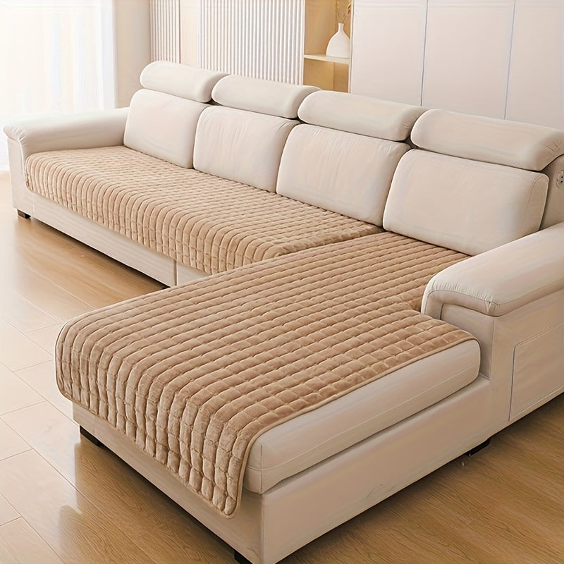 2pcs Luxurious Quilted Flannel Velvet Sofa Cover, Soft And Durable Furniture Protector, All-season Use, Pet-friendly, Machine Washable for Bedroom Living Room Office Home Decor, Living Room Sofa Cover