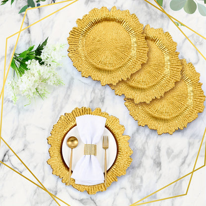 100pcs Wedding Plates, 13 Inch Plastic Wedding Floral Decorative Plates with Metallic Ruffled Rim for Wedding Party, Holiday Event Supplies