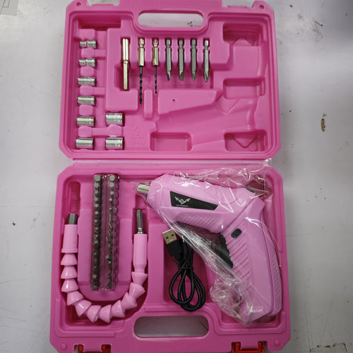 JENABOM Pink 46+1pc Electric Screwdriver Set Combo, 3.6V Cordless Drill Screwdriver Rechargeable, 3.5Nm Torque Electric Screw Gun with Front LED Light, Suitable for Small Home Projects