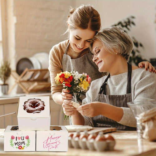 [Perfect For Father's Day] TOMNK 150pcs White Bakery Boxes With Window, 4x4x2.5 Inch Gift Packaging Boxes Bakery Boxes, Cajas Pasteles For Cake, 3 Style Treat Boxes For Dessert, Macarons, Donuts, Party Favor And Wedding, Perfect For Father's Day