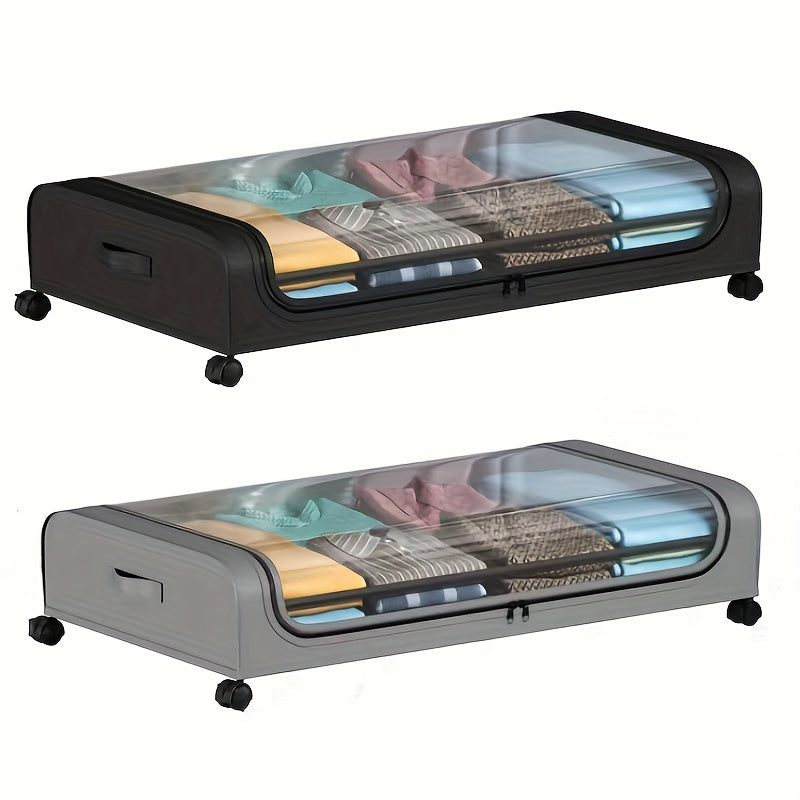 2pcs Under Bed Storage Organizer Metal Underbed Bins with Wheels And Lid Metal Underbed Storage Containers Under Bed Rolling Storage for Clothes, Bedding, Shoes, Blankets, Books, Under-Bed Storage
