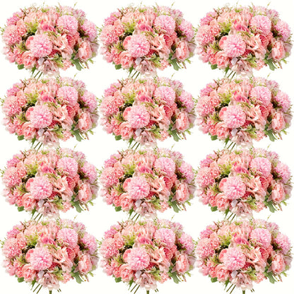 12 Bundles Peonies Artificial Flowers Artificial Peonies Flowers Faux Peony Fake Peony Hydrangea Bouquet for Wedding Table Centerpiece Floral Vase Decor