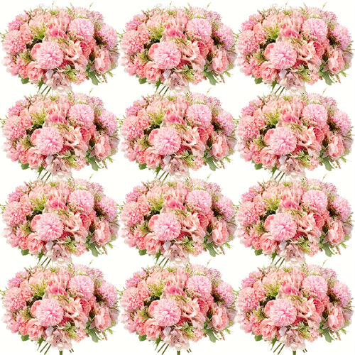 12 Bundles Peonies Artificial Flowers Artificial Peonies Flowers Faux Peony Fake Peony Hydrangea Bouquet for Wedding Table Centerpiece Floral Vase Decor