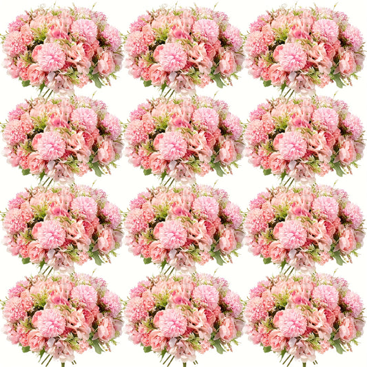 Artificial Peony Flowers 12 Bundles - Faux Peony & Hydrangea Bouquet for Wedding Centerpiece, Table Floral Arrangement, Vase Decor, Home & Holiday Decoration (Blue White, Pink, Purple, White, Green)