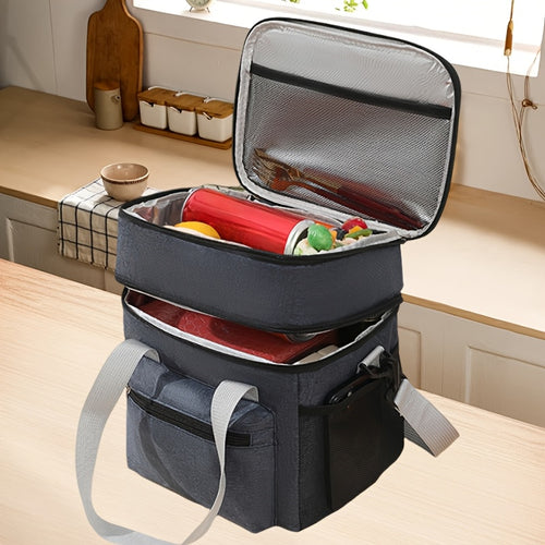 Large Capacity Insulated Lunch Bag | Leakproof, Waterproof, with Shoulder Strap, Double Pocket, Portable Picnic Bag for Men and Women, Suitable for Work, School, Picnic, and Beach