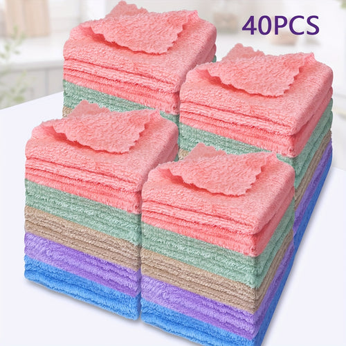 40pcs Ultra Soft Microfiber Towel Set Quick Drying Absorbent Hand and Face Towels Suitable for Home Bathrooms Skin Friendly Coral Fleece Cleaning Wipes