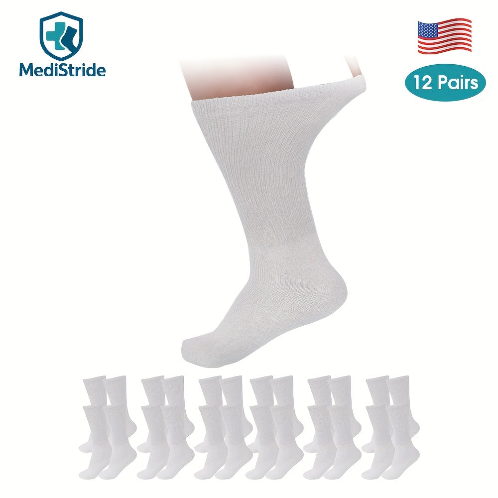 12 Pairs of Cotton Diabetic Non-Binding Neuropathy Crew Socks (Multi Colors)