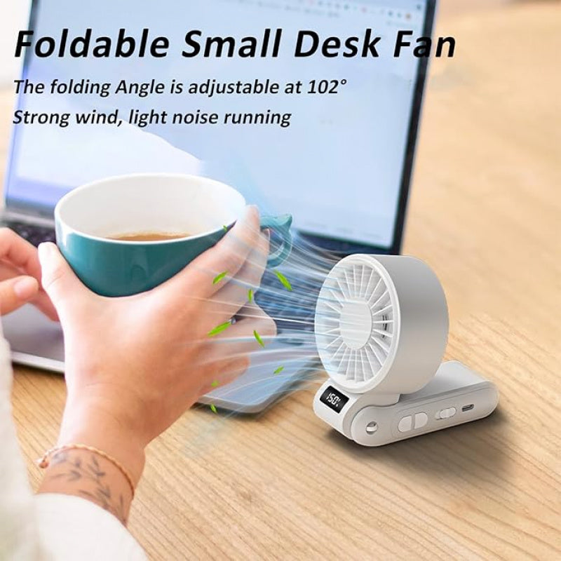 Portable Handheld Fan, USB-C Rechargeable Fan, 150-Speed Stepless Adjustable Turbo Fan, LED Display, Small Desk Fan For Outdoor Activities, Travel, Working, Foldable Design, Can Hang The Neck