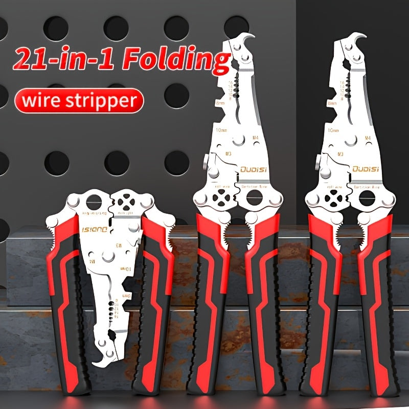 Foldable Wire Stripper Tool, Multifunctional Pliers, Suitable for Cable, Electrician, DIY And Electronic Maintenance | Compact Design, Equipped with Crimping Pliers, Cutters, Spring Clips And Anti-Slip Clips, Easy to Carry, Cars And Tool Boxes