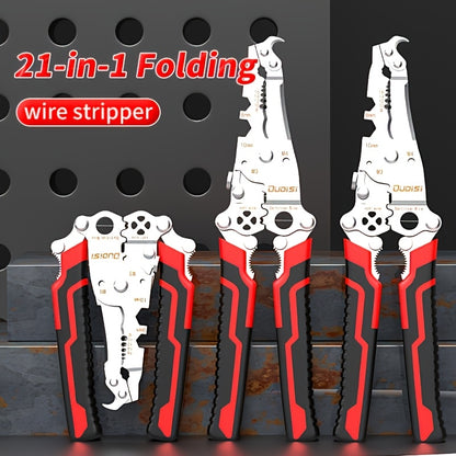 Foldable Wire Stripper Tool, Multifunctional Pliers, Suitable for Cable, Electrician, DIY And Electronic Maintenance | Compact Design, Equipped with Crimping Pliers, Cutters, Spring Clips And Anti-Slip Clips, Easy to Carry, Cars And Tool Boxes