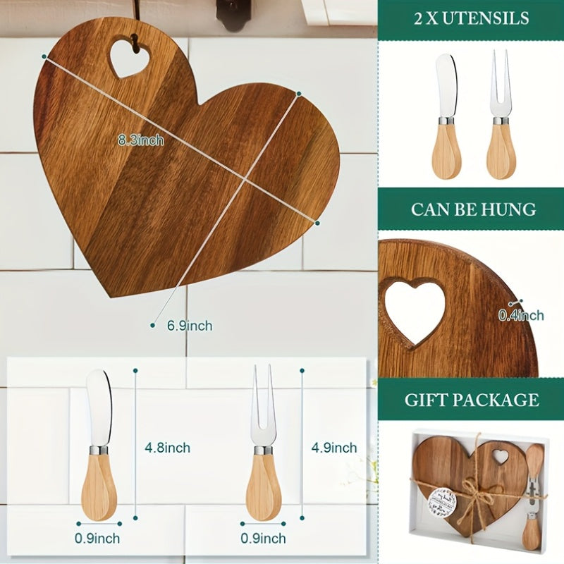 12/6Set Bridal Shower Favor Heart Cheese Board Cheese Knives Wood Mini Charcuterie Board Thank You Gift Box For Guest Bridal Prize Wedding Birthday Valentines And Christmas(Acacia & )