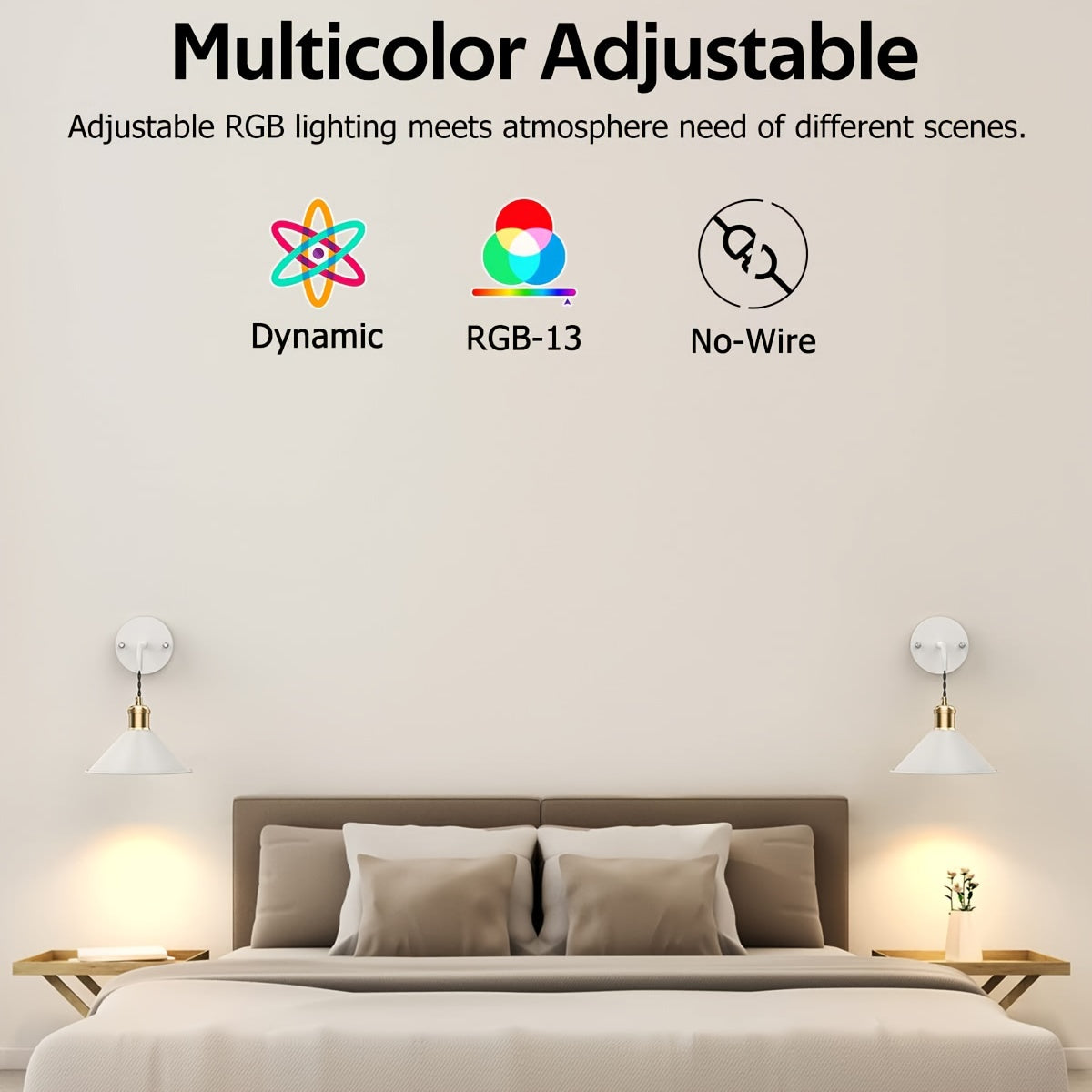 RGB Wireless Wall Lights Set of 2, Battery Operated Wall Sconce Dimmable Wall Lamp with Remote, Memory Function, Timer for Bedroom, Living Room