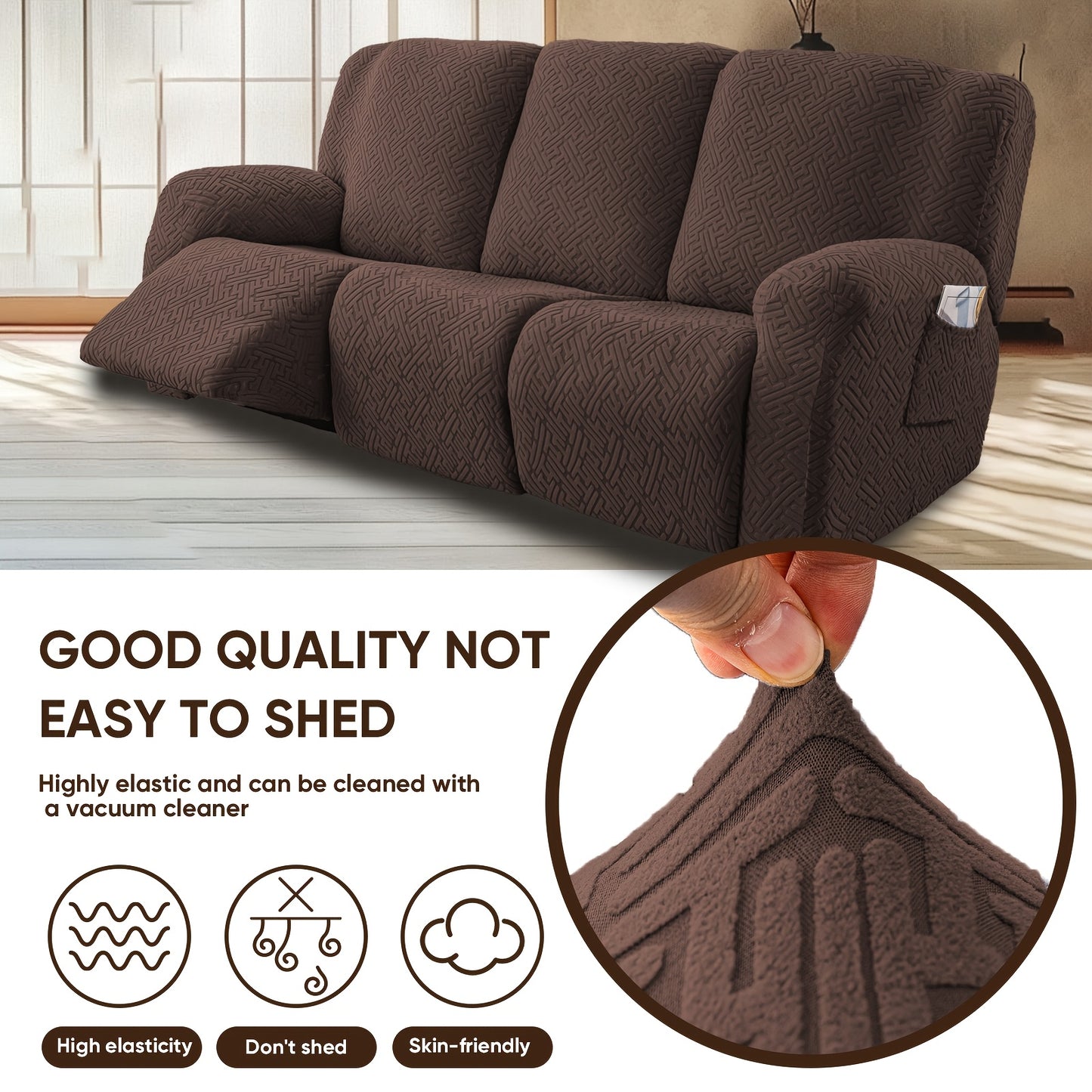3SEATS 8pcs Recliner Slipcover Set, Flexible And Soft Slide Sleeve, Furniture Protector with Pocket, Suitable for Sofa Office Living Room