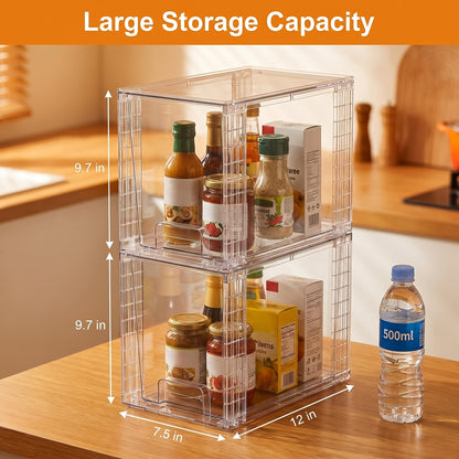 4 Pack 9.7" High Clear Plastic Under Sink Storage, Drawer Organizer - Stackable Storage Bins for Skincare, Makeup, Bathroom And Kitchen Organization - Fits Cabinet, Undersink, Pantry, Vanity